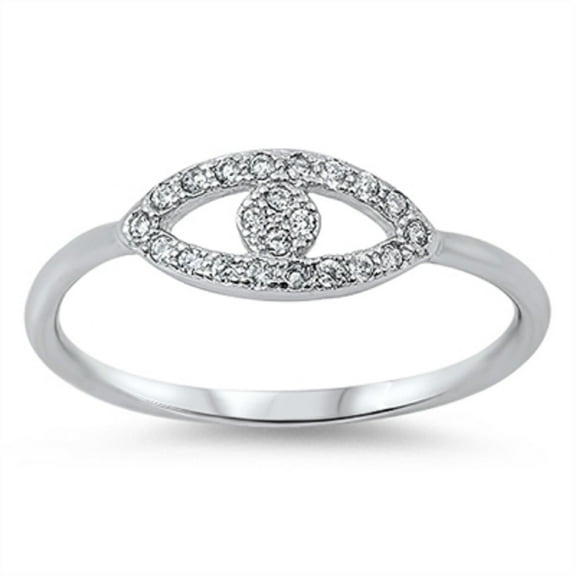 Rhodium Plated Stackable Evil Eye Cubic Zirconia Ring Sterling Silver 925