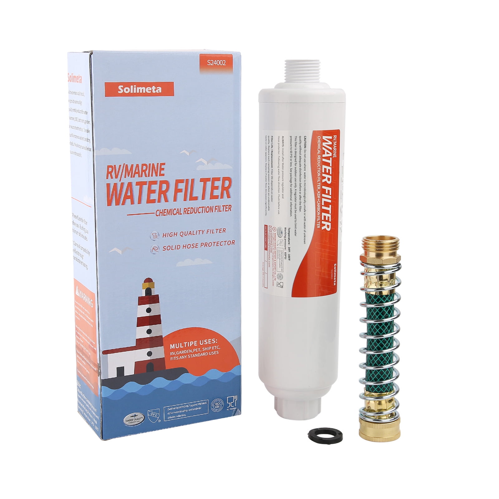 Solimeta RV Marine Inline Water Filter with Flexible Hose Protector