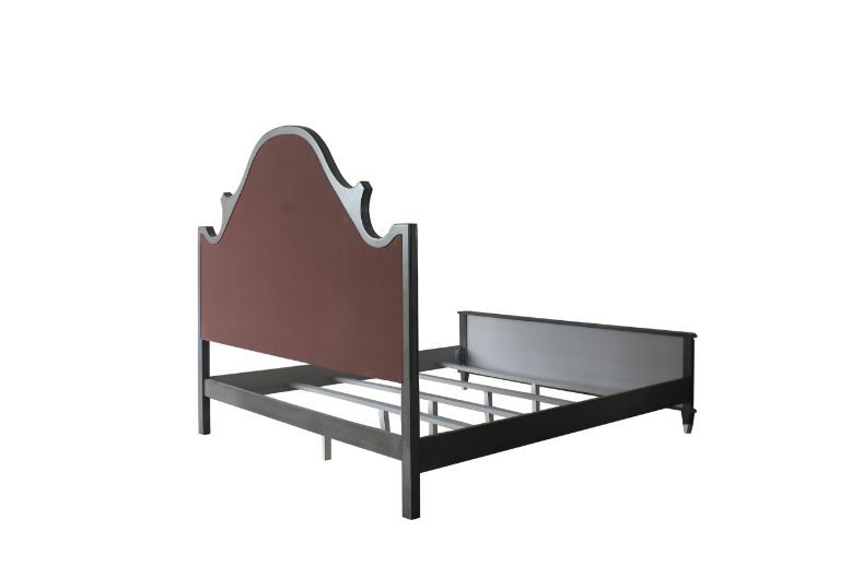 CLEARANCE! ACME House Beatrice Queen Bed, Two Tone Beige Fabric, Charcoal & Light Gray Finish 28810Q - image 3 of 9
