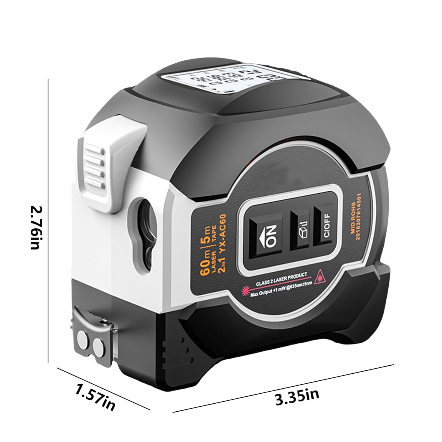 QCZPYP 2-in-1 Infrared Laser Tape Measure: 196Ft/60M Rechargeable Digital Measuring Tape, 16Ft/5M AutoLock Retractable Measuring Tape, Pythagorean, Area, Volume with Switchable Units M/Ft/in