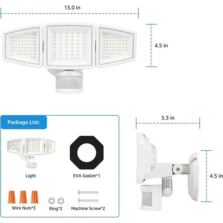 Lepro 27W LED Motion Sensor Flood Light, 3-Head Adjustable photo 5