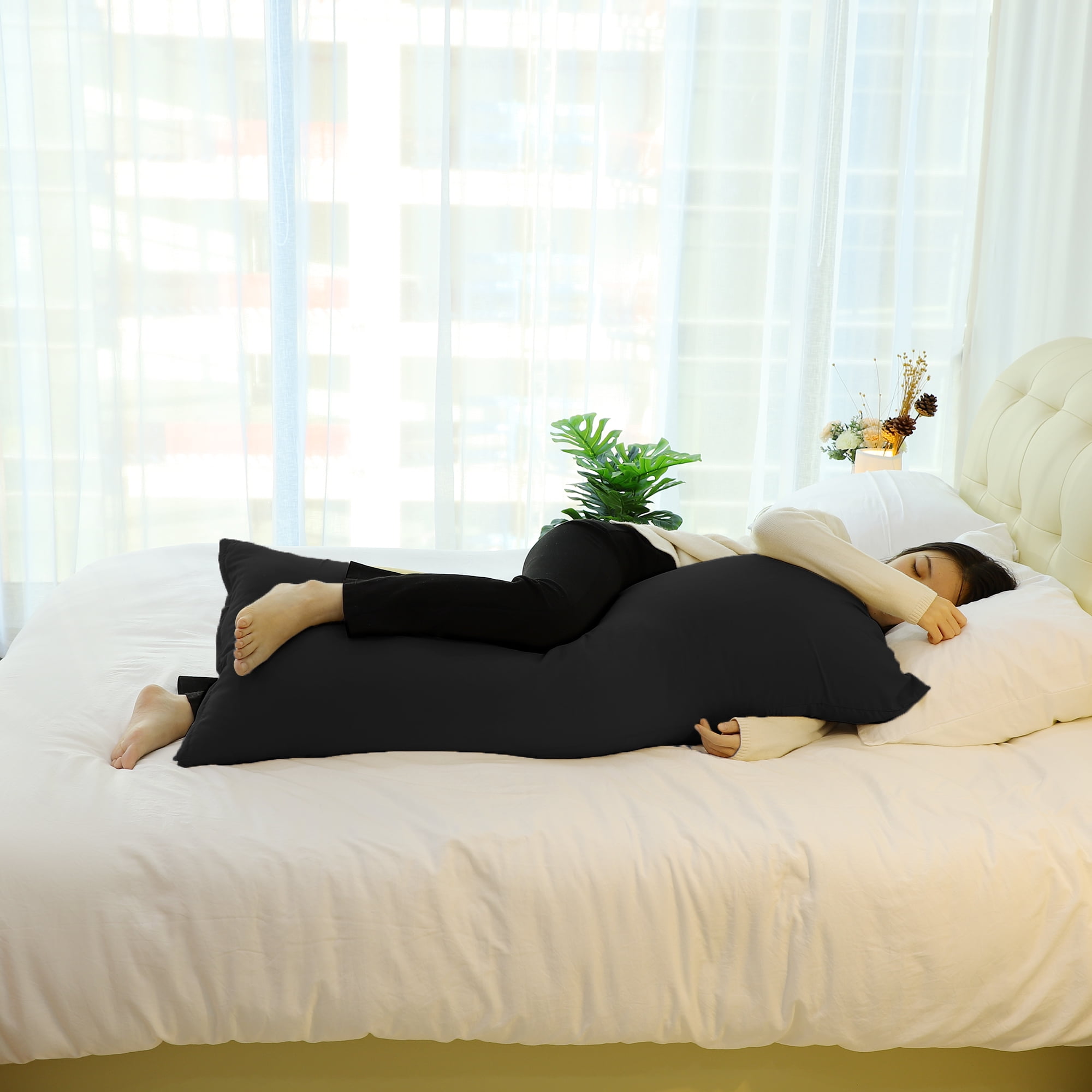 Zippered Body Pillow Case Cover Soft Microfiber Long Pillowcases Black