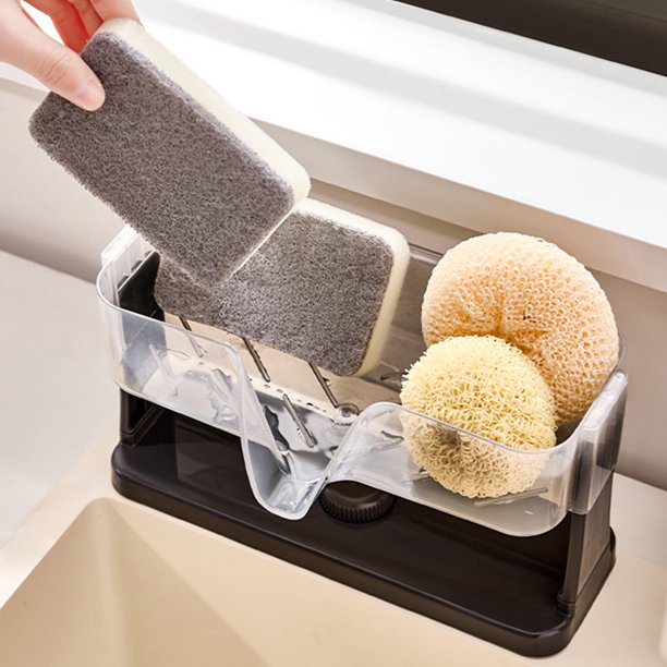 Organizador de fregadero con soporte para esponja y escurridor de platos | Organizador de encimera de cocina | Jabonera con drenaje para utensilios de limpieza | Organizador de fregadero de baño
