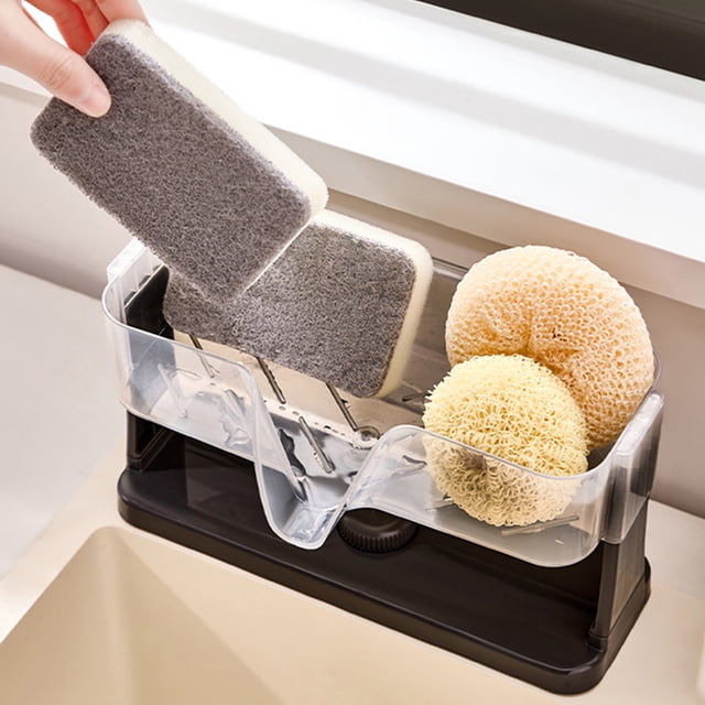 Sink Organizer with Sponge Holder Dish Drying Rack | Countertop Kitchen Storage Caddy | Drainable Soap Tray for Cleaning Tools | Bathroom Sink Caddy