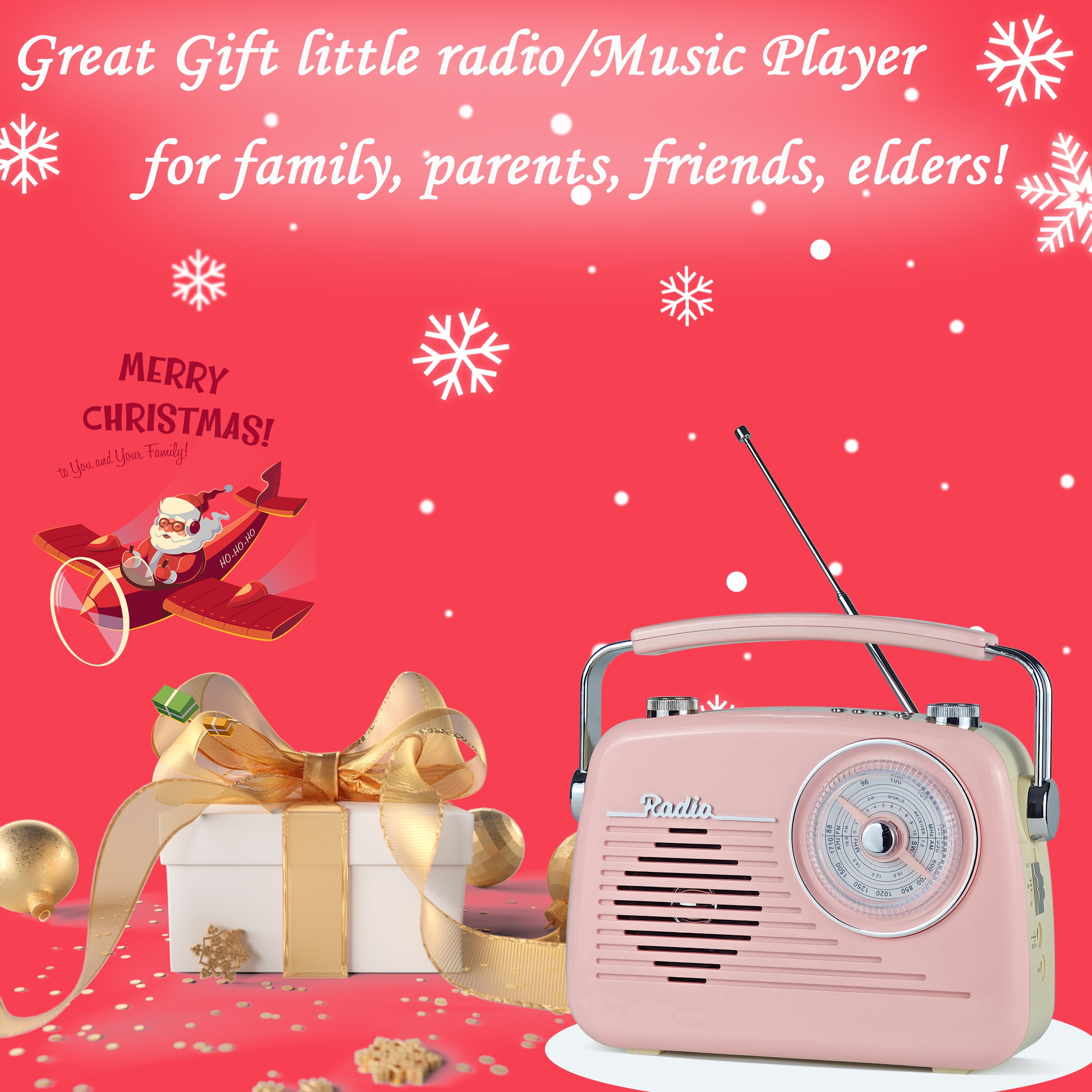 Portable Radio AM FM Shortwave Vintage Radio, Great Reception Receiver Bluetooth Speaker Plug in Wall, Support USB Drive/TF Card, Good Sound for Family or Friend for Home/Outdoors/Kitchen (Pink)