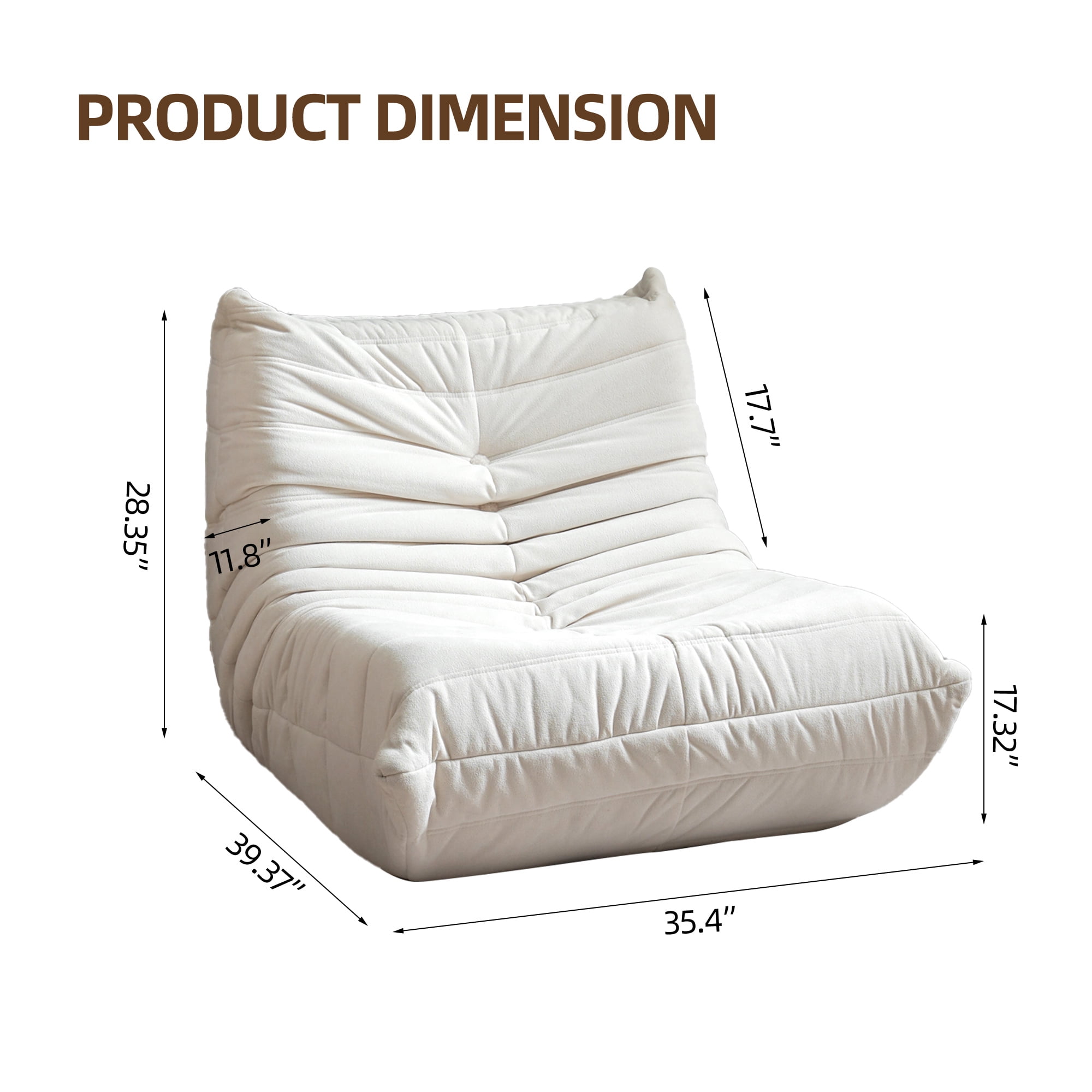 Aukfa Bean Bag Chair, Lazy Floor Sofa Lounger, Sponge Sofa Chairs for Adults, Fireside Chair for Living Room Bedroom, White