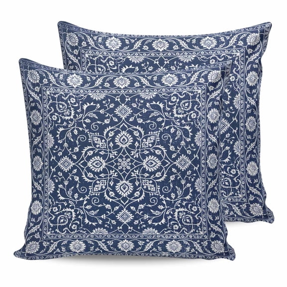 16x16 Pillow Covers Set of 2, Navy Blue Paisley Boho Square Throw Pillow Covers for Couch/Sofa/Living Room, Abstract Art Floral Aesthetic Decorative Soft Pillowcases for Couch Throw Pillows