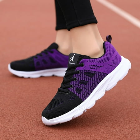 

FZM Women shoes Ladies Shoes Color Matching Fashion Mesh Breathable Lace-up Flat Heel Casual Sneakers