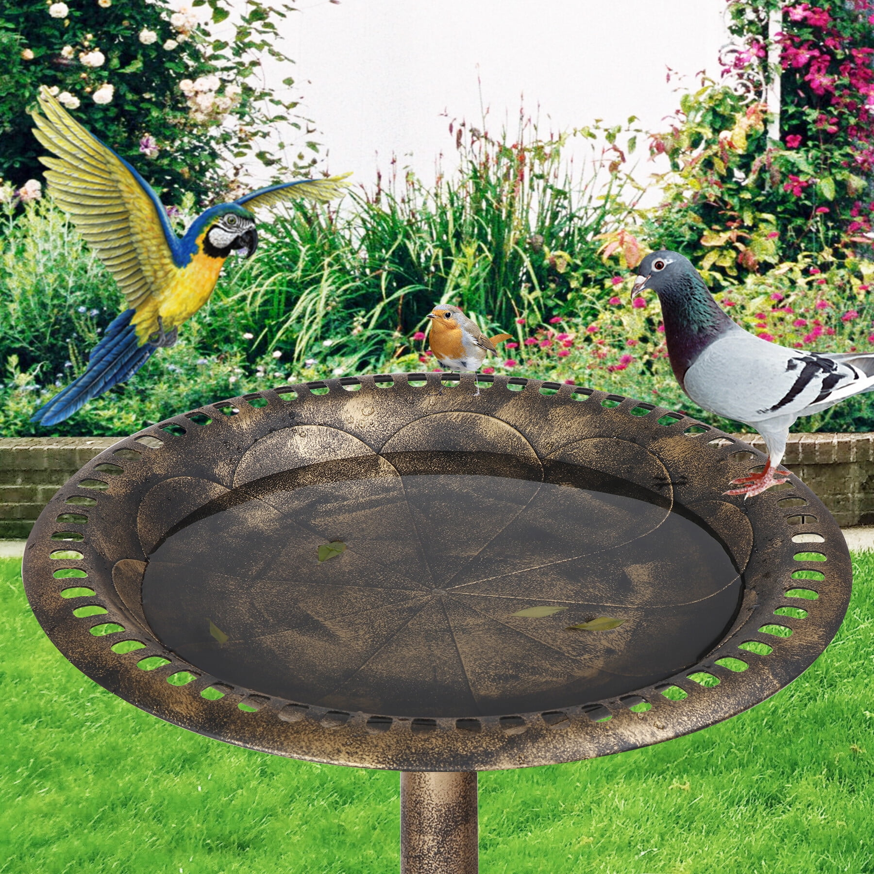 SuperDeal 28in Antique Bird Bath Weather-Resistant Resin Pedestal W/20in Bowl for Outdoor Garden Decor, Bronze