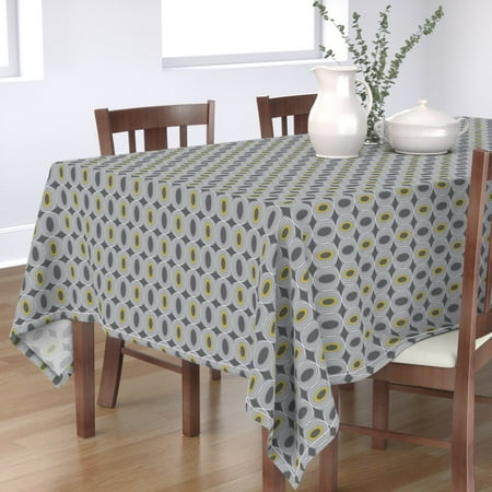 

Cotton Sateen Tablecloth 70 x 90 - Retro Geometric Midcentury Modern Grey Geo Charcoal Circles Ogee Look Mid Century Gray Vintage Print Custom Table Linens by Spoonflower