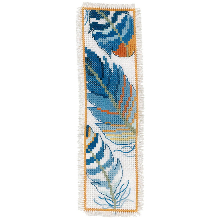 Vervaco Bookmark Counted Cross Stitch Kit 2.4X8 Set Of 2-Blue Feathers  (14 Count) 