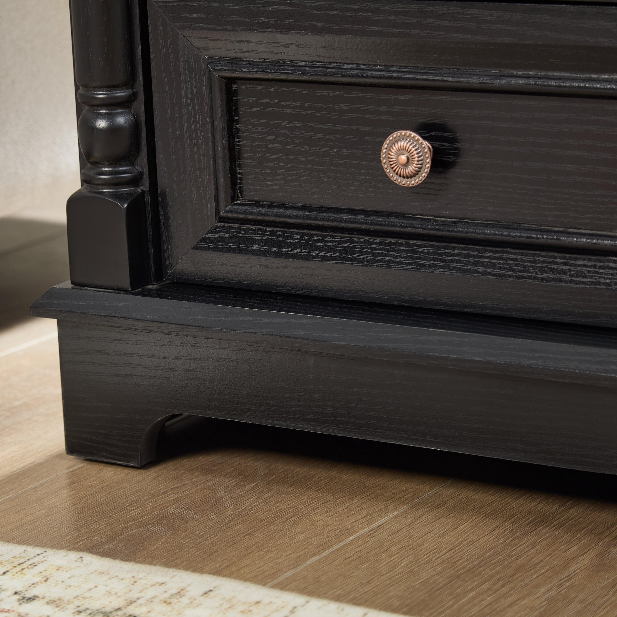 AENKYO Farmhouse 2-Drawer Nightstand with Charging Station, Rustic Wooden End Table for Bedroom & Living Room, Black