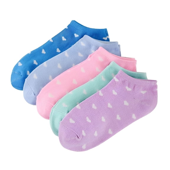 TELOLY 5 Pairs of Women Ankle Socks Low Cut Sock Short No Show Socks Random Color (Heart Pattern)