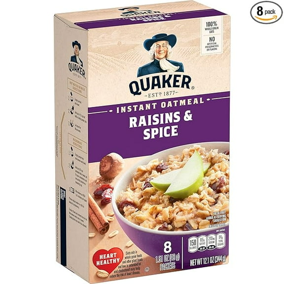 Quaker Instant Oatmeal, Raisins & Spice, 1.51oz Packets (8 Pack) ( Pack of 2 )
