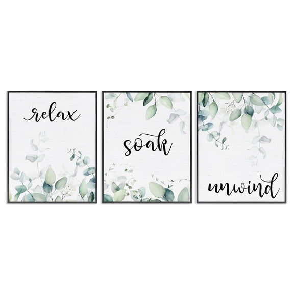 Leafy Bathroom Herbs 3 Piece Black Framed Giclee Art Set, design by Lettered and Lined