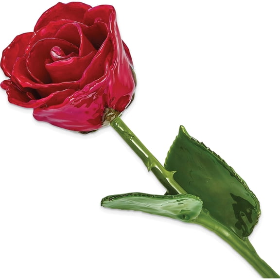 Fashion Lacquer Dipped Natural Red Rose With Green Leaves And Stem Made In Thailand gm13075