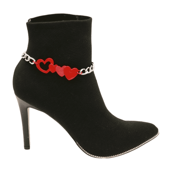 Women Silver Metal Boot Chain Bracelet Shoe Red Heart Charm Fashion Jewelry