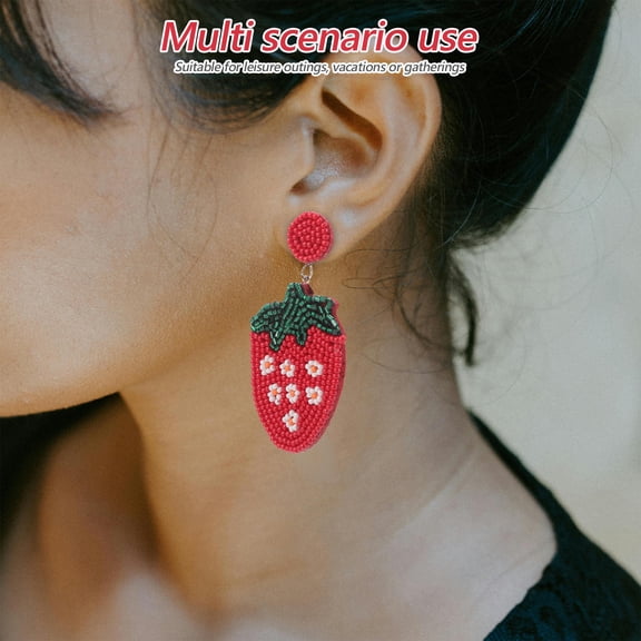Raindrops 1Pair Handmade Red Strawberry Earrings Lightweight Statement Jewelry