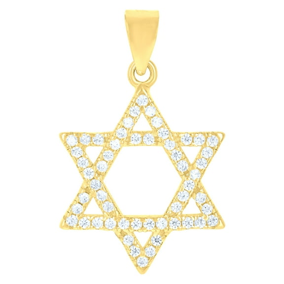 925 Sterling Silver Yellow-tone Unisex Cubic-zirconia Star of David Religious Symbol Charm Pendant for Men Women