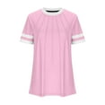 thumbnail image 4 of Pink Boat Neck Shirts for Juniors Summer Fall Short Sleeve Color Block Loose Fit Lounge Pleated Basic Top T Shirt Blouse Women 2025 Clothes Fashion M, 4 of 4