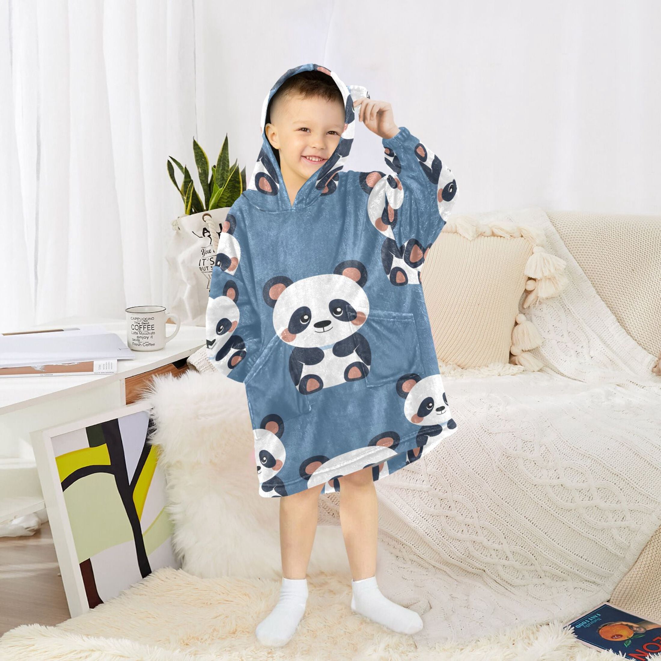 joogoo Wearable Blanket Hoodie for Kids Cute Panda Flannel Oversized Sweatshirt 3-14 Years M