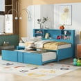thumbnail image 2 of Metal Twin Size Daybed with Twin Size Trundle, Storage Shelves and USB Ports, Blue, 2 of 13
