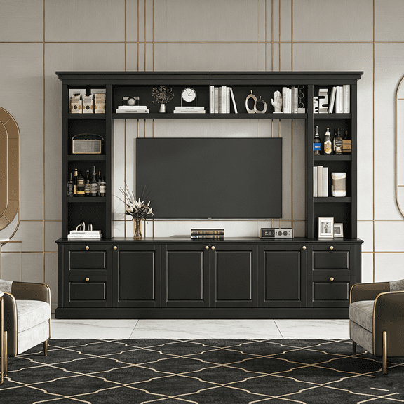 All-in-One TV Stand with Bookcase for TVs up to 70" | Modern Entertainment Center with 3 Adjustable Shelves & Ample Storage for Living Room, Media Room, Bedroom