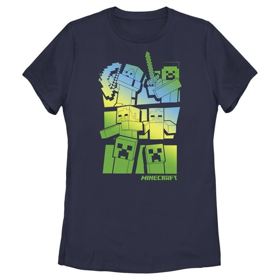 Women's Minecraft Steve and Alex Vs. Mobs  Graphic Tee Navy Blue 2X Large