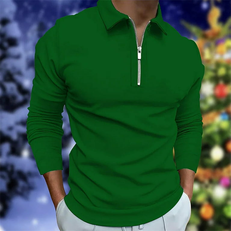 KaLI_store Men Polo Shirt Mens Long Sleeve Moisture Wicking Performance  Polo Shirts Casual Solid Golf Shirts Green,XL
