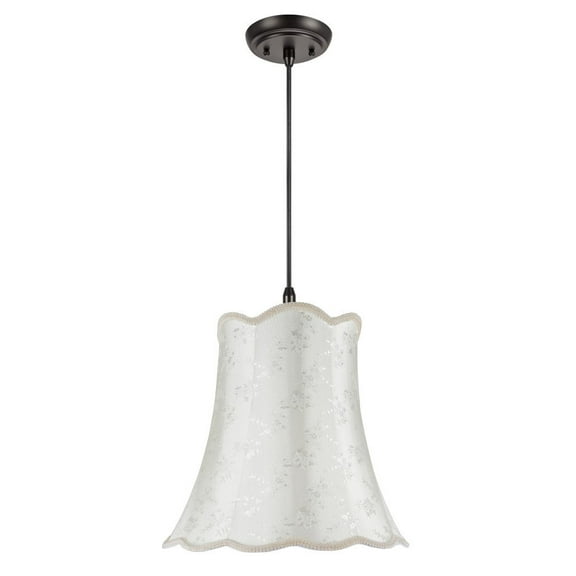 Aspen Creative 74002 Two-Light Hanging Pendant Ceiling Light with Transitional Scallop Bell Fabric Lamp Shade, Ivory, 16" width