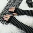 thumbnail image 5 of INSPIRE CHIC Women's Fingerless Thumbhole Solid Stripe Gothic Long Knitted Gloves Black-Dark Gray, 5 of 6
