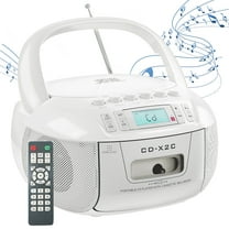 Portable Bluetooth CD Cassette Player Combo with Remote Control, Stereo Sound AM FM Radio, Tape Recording, AUX/USB/Headphone Jack, Home Radio Player for Senior Child