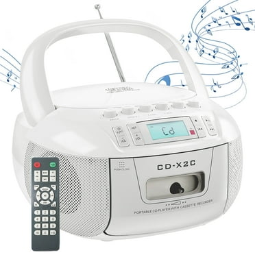 Portable Bluetooth CD Cassette Player Combo with Remote Control, Stereo Sound AM FM Radio, Tape Recording, AUX/USB/Headphone Jack, Home Radio Player for Senior Child