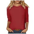 thumbnail image 1 of Fgnfyis Haut à Manches 3/4 pour Femmes Été Décontracté Polyvalent Raglan Col Rond Chemise Décontractée T-Shirts pour Femmes Rouge_001 S, 1 of 5