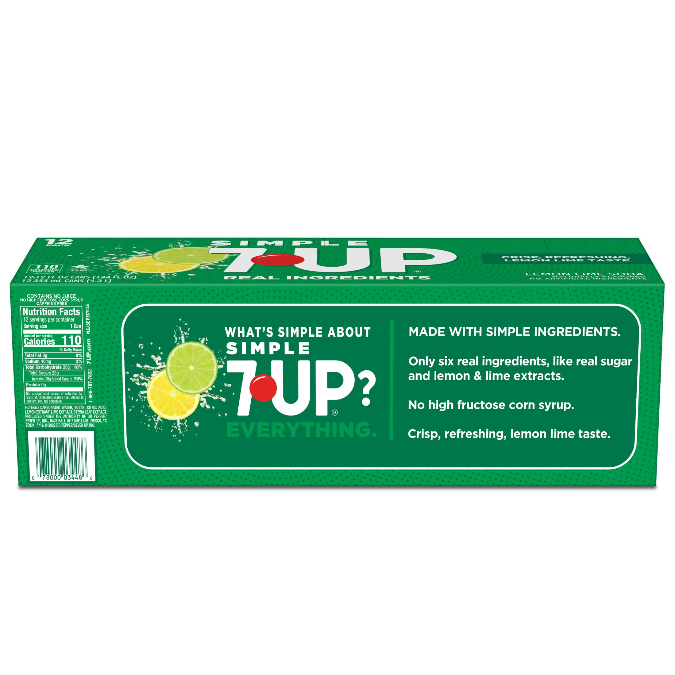 Simple 7UP Caffeine Free Lemon Lime Soda Pop, 12 fl oz, 12 Pack Cans