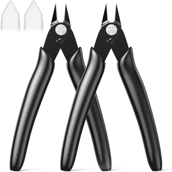 KUIAQU Micro Wire Cutter Jewellery Wire Cutters Zip Tie Cutters 2-Pack Flush Cut Nippers Precision Small Side Cutting Pliers for 3d Print, Plastic Models Jewellery Electronics Black 5 Inches