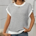thumbnail image 5 of Annhoo Women's Cap Sleeves Round Neck Striped Knit Pullover Tee Shirts Summer Basic Casual Tops, 5 of 7