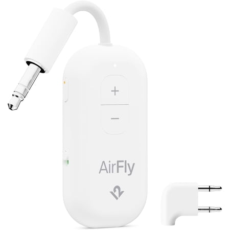 AirFly Pro 2 Deluxe – Bluetooth Adapter for Airplane, Pair 2 AirPods or Wireless Headphones – 3.5mm AUX Bluetooth Transmitter/Receiver for Cars, Boats, Treadmills, TVs – Airplane Travel Essentials