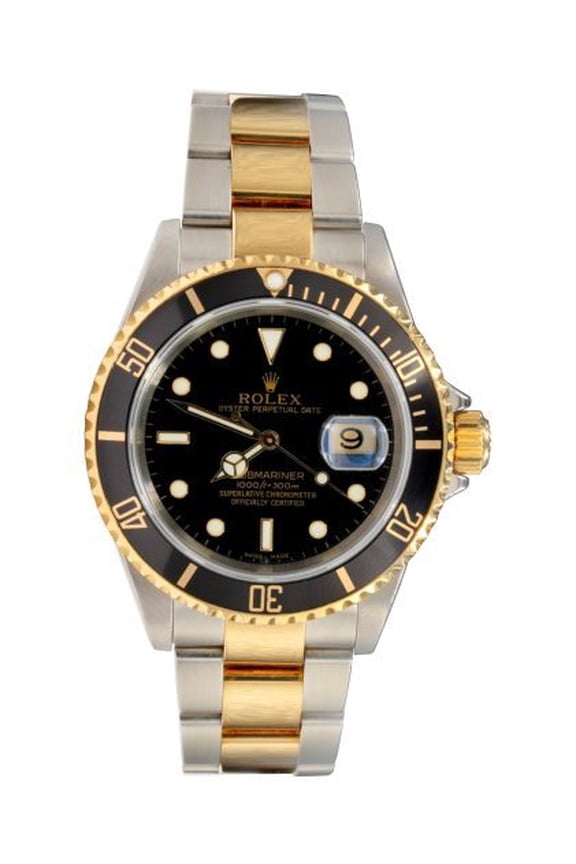 Pre-Owned Mens Rolex Two-Tone Submariner 16613T Watch with Black Dial & Bezel - Mid 2000s