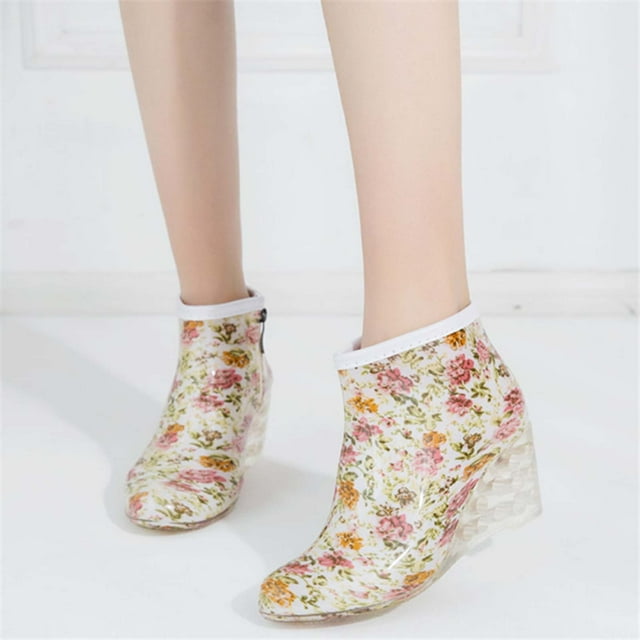 LSLJS Boucle Fermeture Éclair Latérale à Talons Hauts Transparent Mi-Tube Talon Compensé Femmes Pluie, Bottes de Pluie pour Femmes