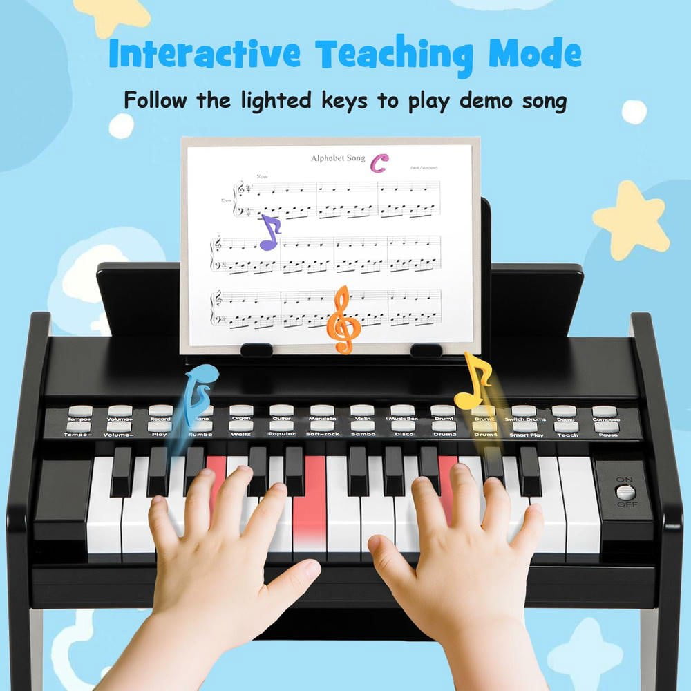 Resenkos 25-Key Kids Piano Keyboard with Speed & Volume Control - Black