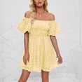 thumbnail image 2 of Lmnyox Off Shoulder Mini Dress for Women Puff Short Sleeve Cocktail Dress Summer Fashion Party Club Dress, 2 of 7