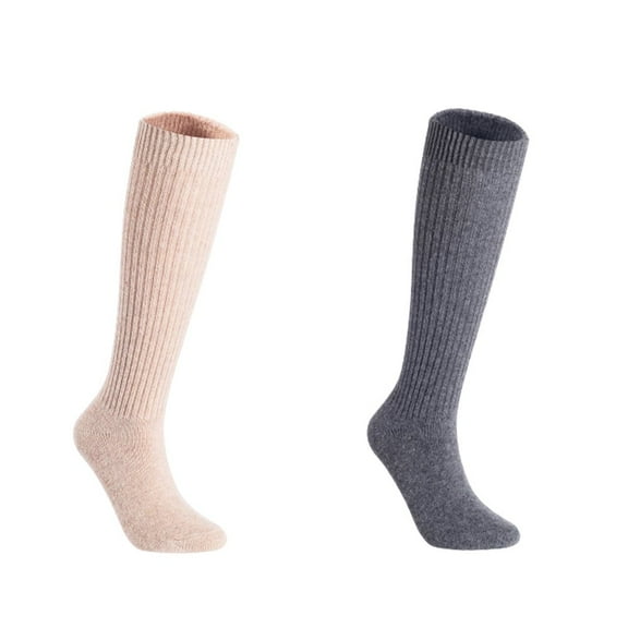 Lian LifeStyle Women's 2 Pairs Exceptional Knee High Wool Boot Socks FS05 Size 6-9  Beige,Grey