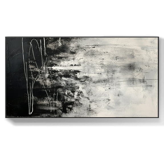 Abstract Black White Textured Canvas Wall Art Black and White Oil Painting Original Modern Living Room Wall Art Abstract Black White Art,Unstretched,Frameless,(41*61cm)16*32Inches