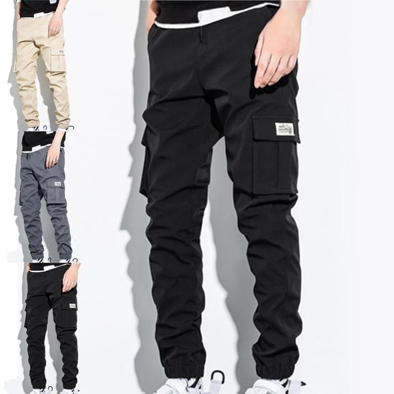 Danhjin Cargo Pants for Men Slim Straight Leg Casual Hiking Camping Work Pants Solid Color Multi Pockets Trousers