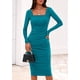 thumbnail image 2 of Vestido PRETTYGARDEN Midi Fruncido de Manga Larga Azul Lago Talla L, 2 of 8