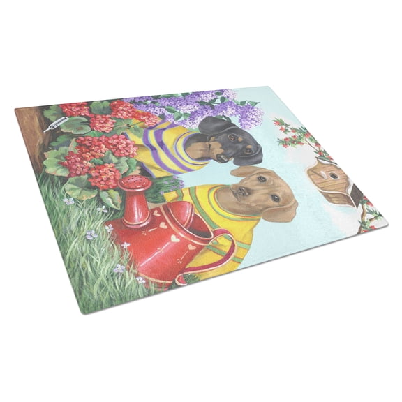 Carolines Treasures PPP3080LCB Dachshund Blooms Glass Cutting Board Large, 12H x 16W, multicolor