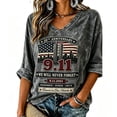 thumbnail image 2 of xunjiayanmaoyi Women's 9/11 Memorial T-Shirt 25th Anniversary Loose V-Neck 3/4 Sleeve Acid Wash Tee Soft Fabric S-5XL 9 Colors 1 Pc for Everyday/Patriotic Wear, 2 of 6