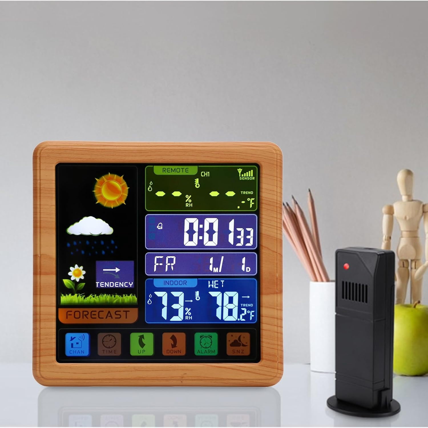 Wireless Weather Station with Atomic Clock and Color Touchscreen for Indoor Outdoor Use