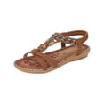 thumbnail image 2 of Bohemia Wide Width Shoes for Women, Sandals Women Flat Shoes Dressy Summer Bohemian Flats Shoes for Women's Open Toe Elastic Ankle Strap Flat Beach Shoes Beaded Jeweled Flats, Brown 7, 2 of 9
